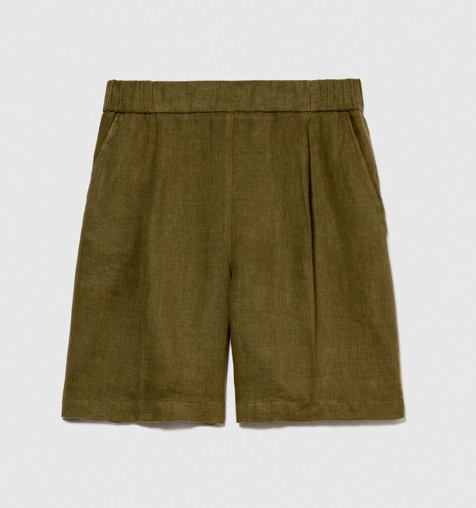 100% linen bermudas - women's shorts - Military Green | Sisley image number 6